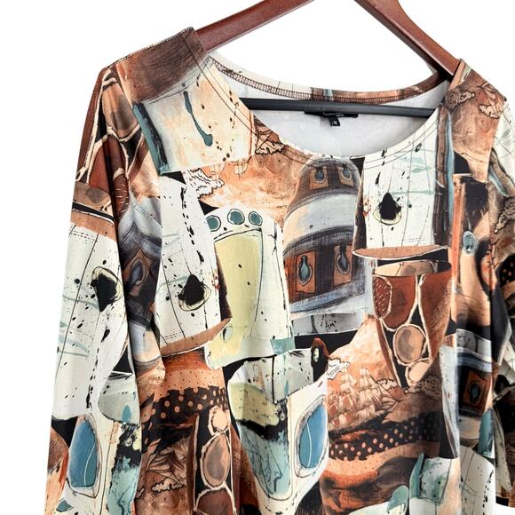 LIOR Paris Womens Medium Wearable Art Stretchy Artsy Pottery Blouse Shirt Top - Picture 3 of 9